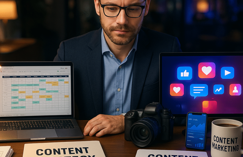 Content Strategy vs Marketing illustrated with a comparison chart showing differences in planning, execution, goals, and engagement within digital marketing.