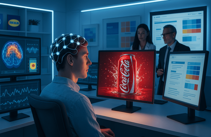 Neuromarketing Strategies illustration showing brain activity during brand response